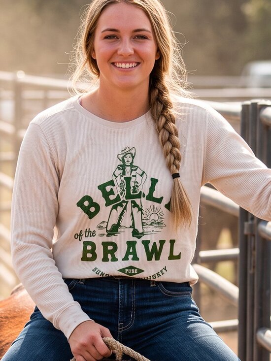 Pennant Tops - Retro Belle of the Brawl Women's Mini Waffle Crew NATURAL
